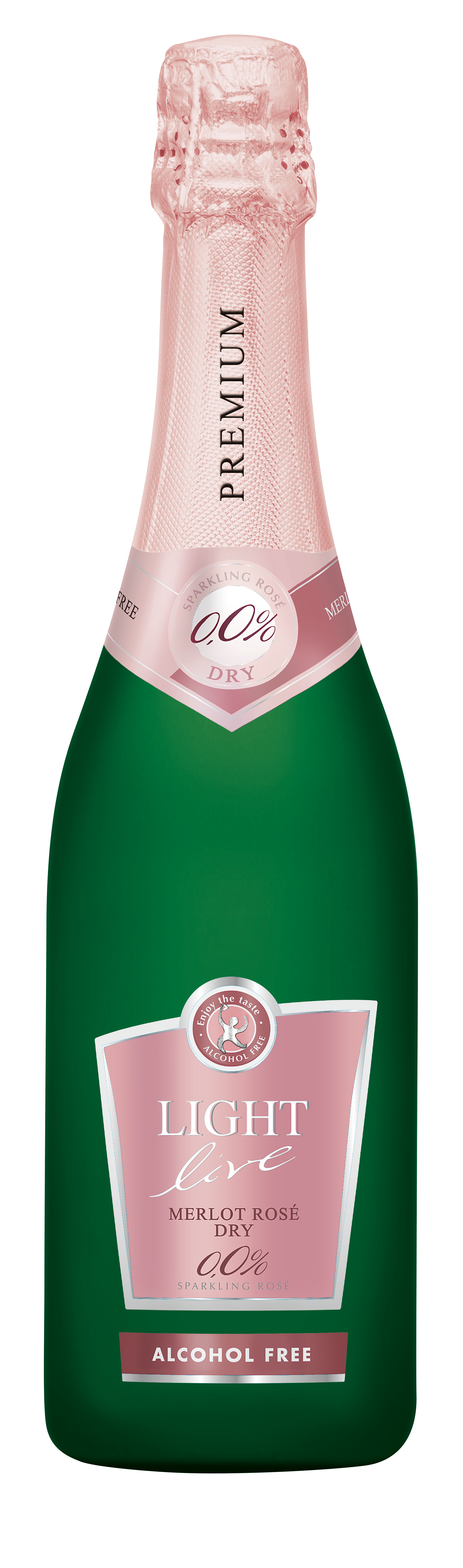 Bild:  Abbildung zeigt das Produkt LIGHT live Premium Merlot Rosé Dry 0,0%